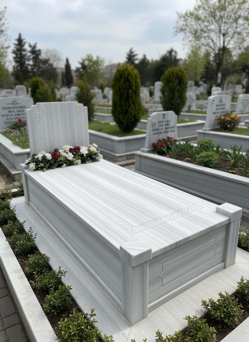 Temizlenmiş beyaz mermer mezar taşı