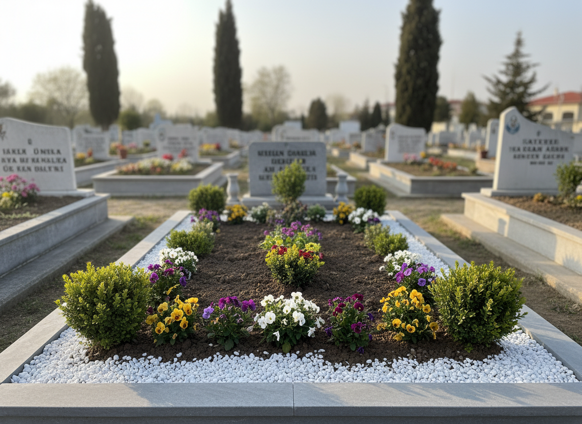 Peyzaj düzenlemesi yapılmış mezar